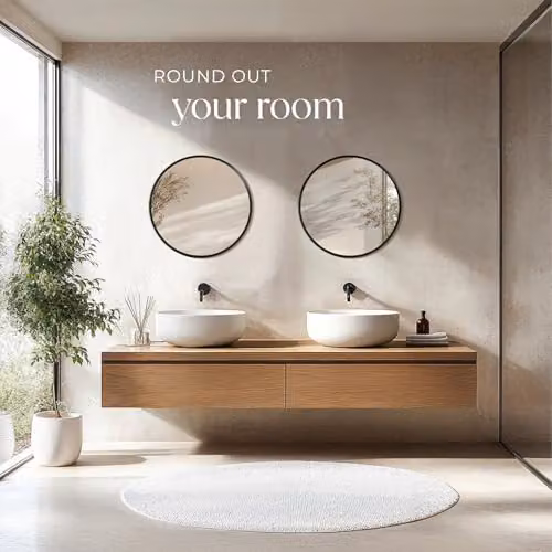 tectake Round Wall Mirror in Black with Minimalist Metal Frame, Diameter: 50 cm – 6