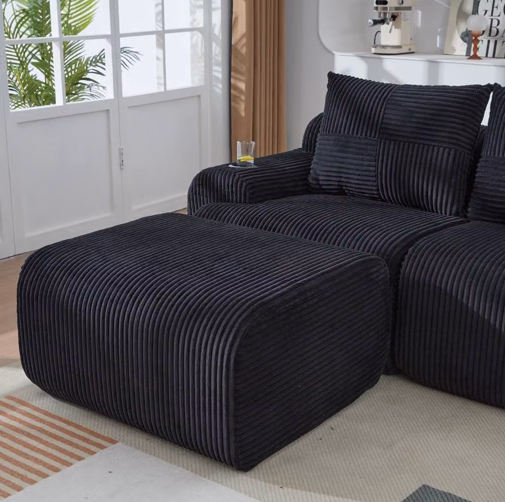 STILVORA 4-Seater Modular L-Shape Sofa with Cup Holders and Upholstered Frame in Black – 10