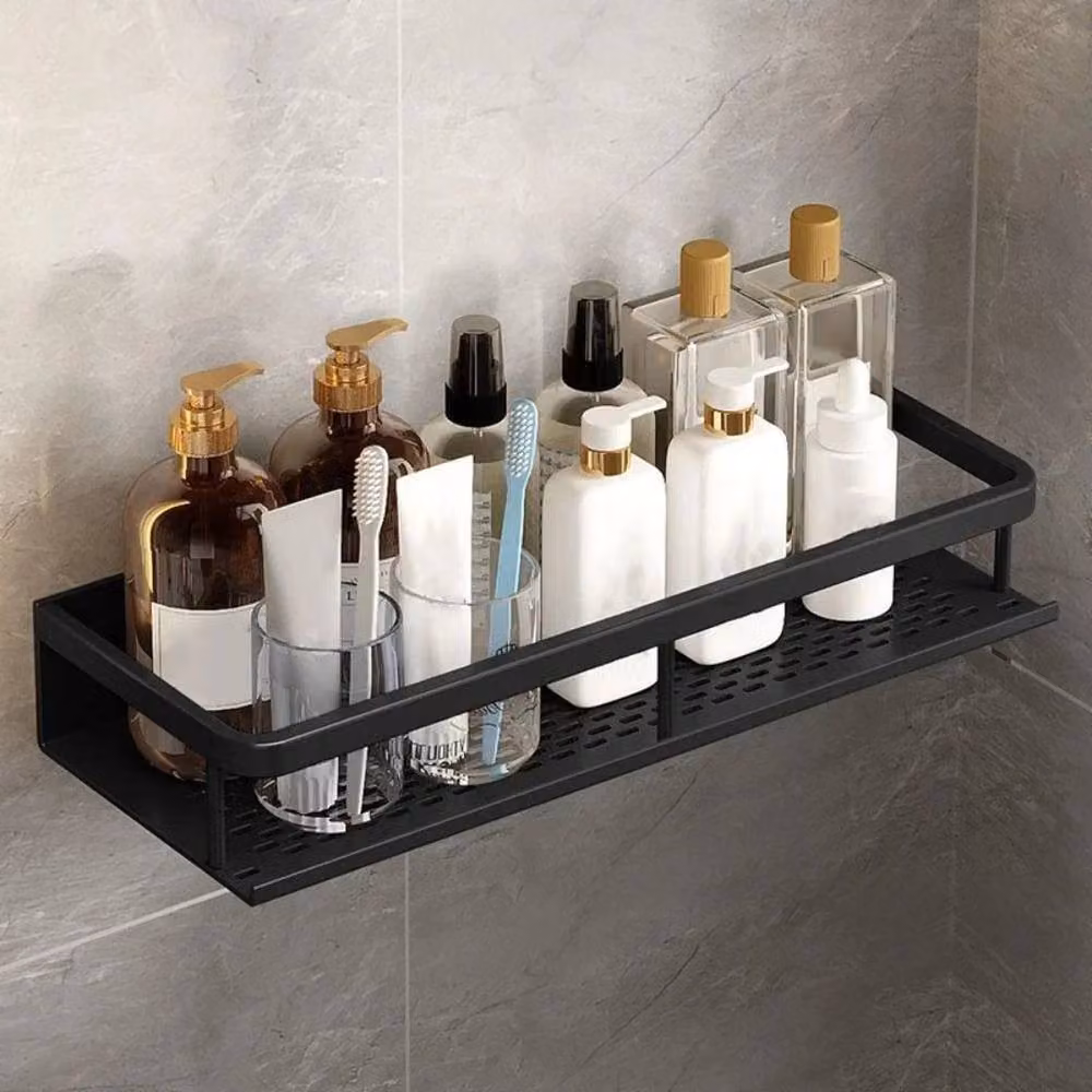 KORVIXA Wall-Mounted Bathroom Storage Shelf in Matt Black Metal, W/D/H: 30 x 30 x 30 cm – 5