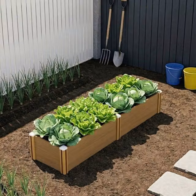 Breeins Brown Plastic Wood-Grain Raised Garden Bed