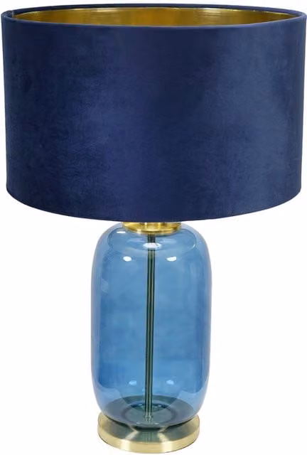 Leigh Navy Blue and Gold Glass Table Lamp with Navy Velvet and Gold Inner Shade