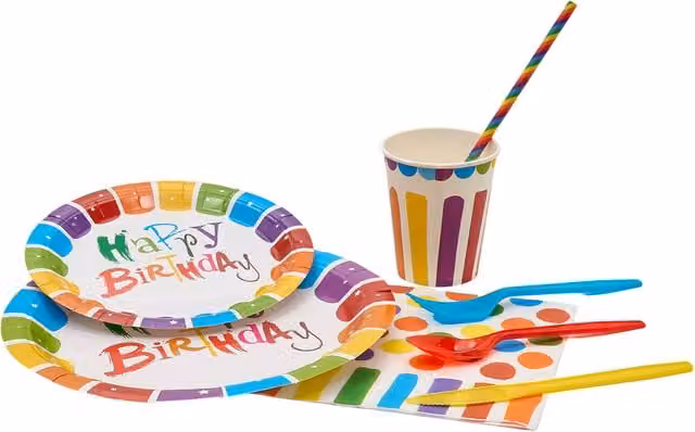 Lifeideas 120 Piece Multicolour Striped Paper Birthday Party Tableware Set