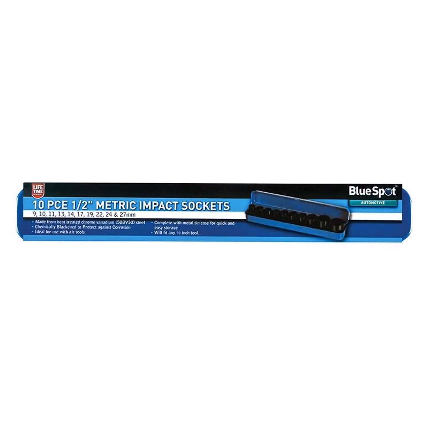 Bluespot Tools 10 Piece 1/2in Metric Impact Socket Set, 9-27mm, Chrome Vanadium – 2