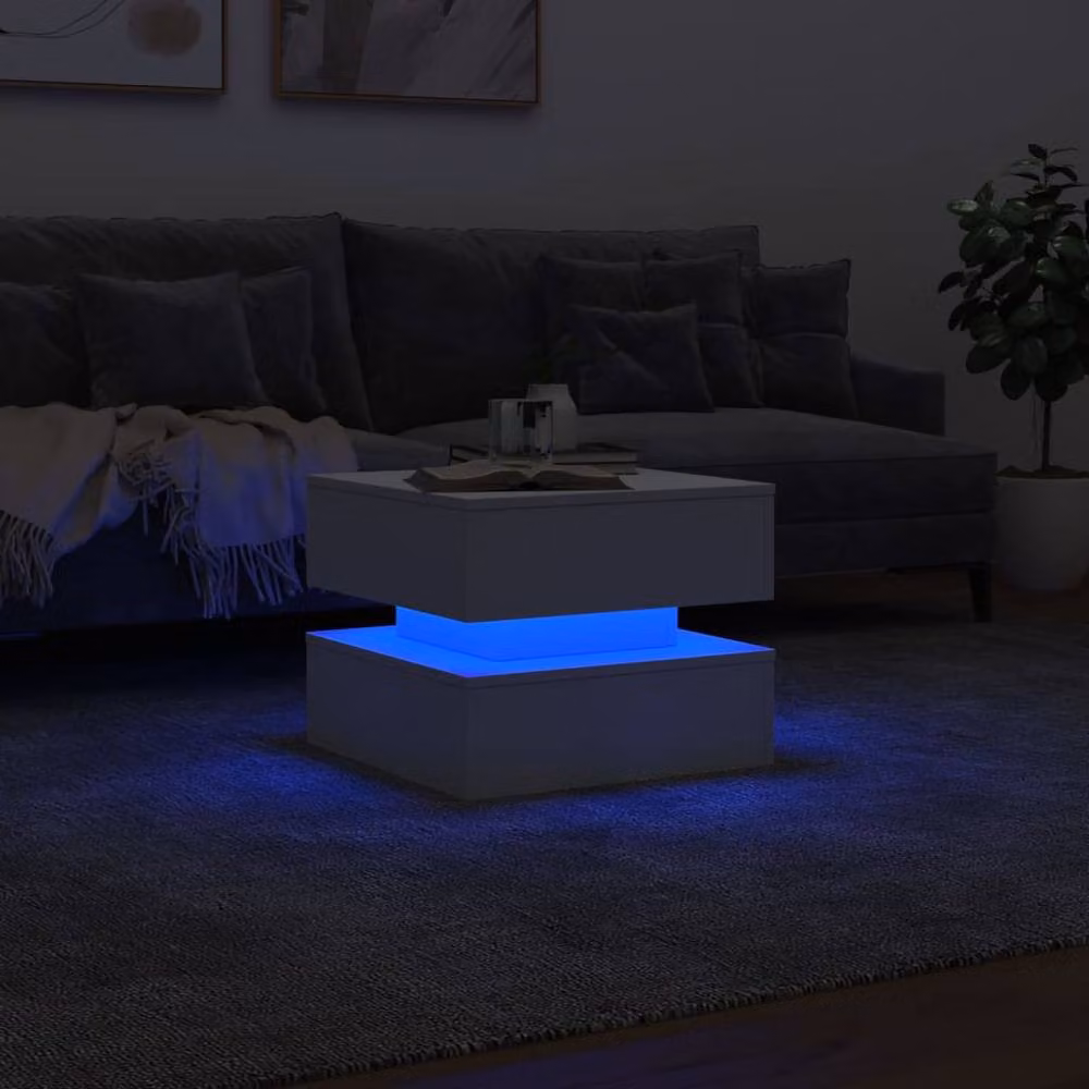 Berkfield Home Modern White Coffee Table with LED Lights W/D/H: 50 x 50 x 40 cm – 4