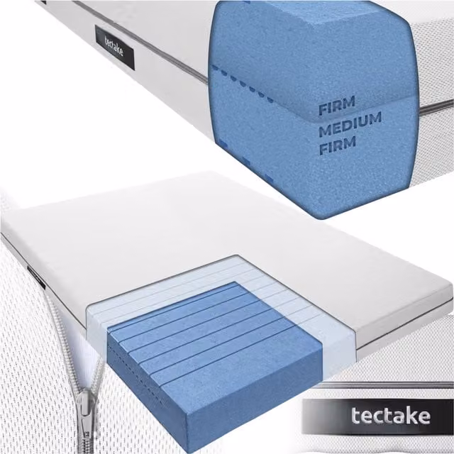 tectake Sky 2-in-1 Mattress with 2 Firmness Levels and 3D Mesh Surface, White, W/D/H: 140 x 200 cm