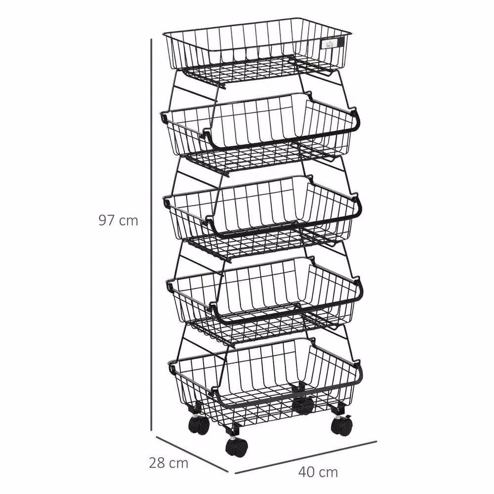 KORVIXA 5 Tier Black Metal Steel Wire Storage Trolley with Wheels – 2