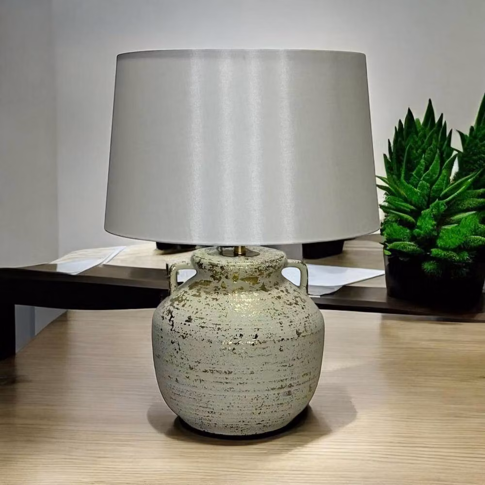 Minster Ceramic Table Lamp and Shade in Silver and White, H63 x W40 x D46 cm – 2
