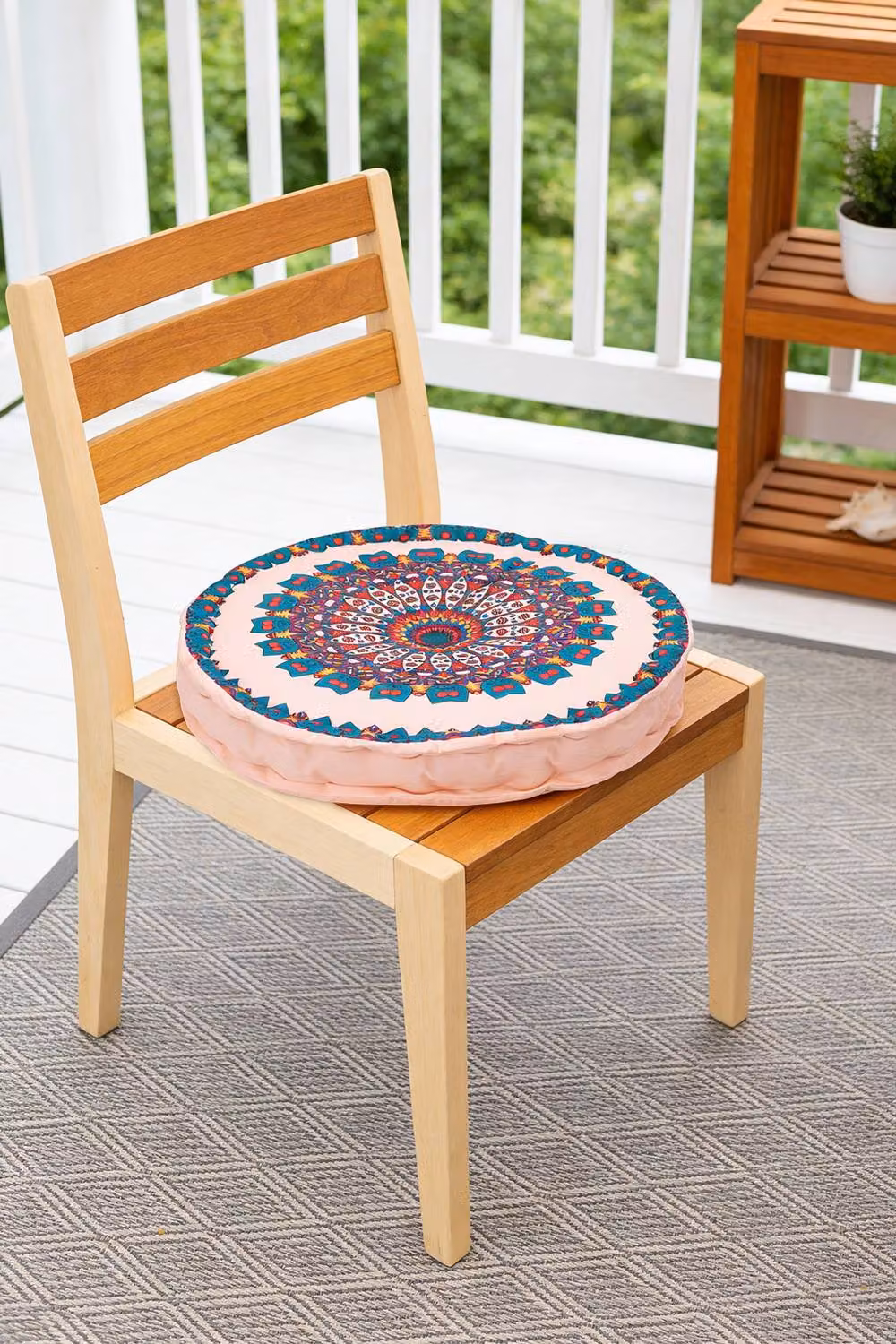 Living and Home Ethnic Geometric Round Tatami Seat Cushion in Pink – 4