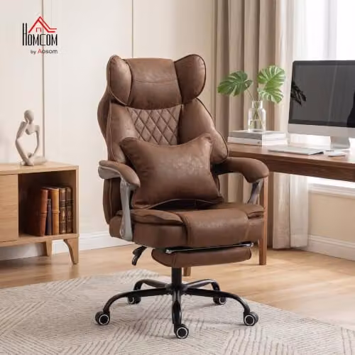 HOMCOM Executive Office Chair in Brown with Headrest and Swivel Castors – 2