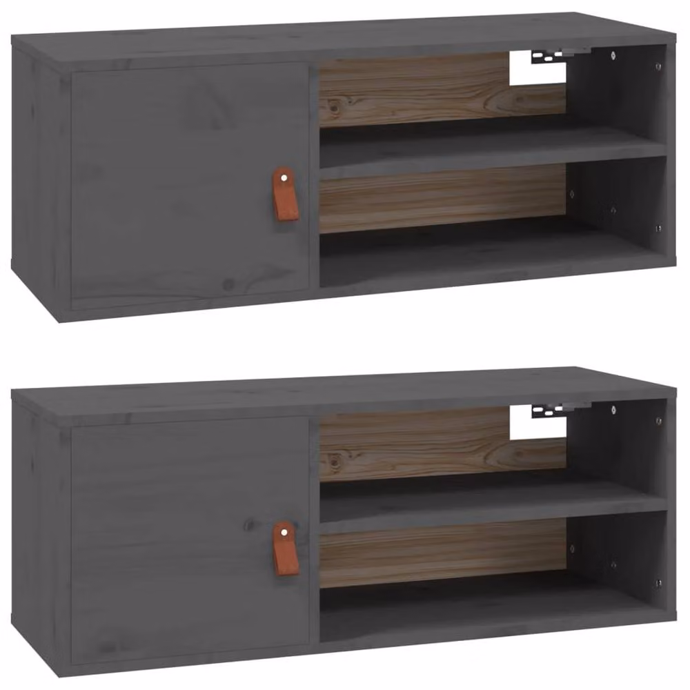 Berkfield Home Set of 2 Grey Solid Wood Pine Wall Cabinets W/D/H: 80 x 30 x 30 cm – 2