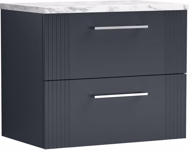 Balterley Modern 2 Drawer Wall Hung Vanity Unit with Marble Laminate Worktop, Grey, Width: 60 cm – 1