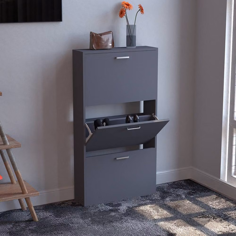 VCM Sulos M Shoe Cabinet in Dark Grey Matt Finish, W/D/H: 59 x 17 x 108 cm – 3