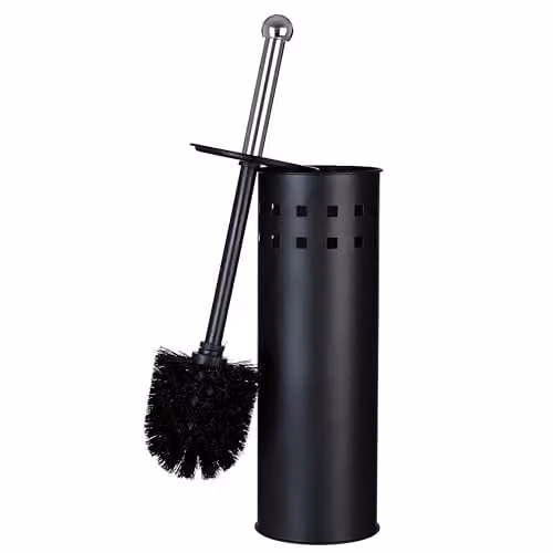 Orsina Matt Black and Silver Square Stainless Steel Toilet Brush Holder Set