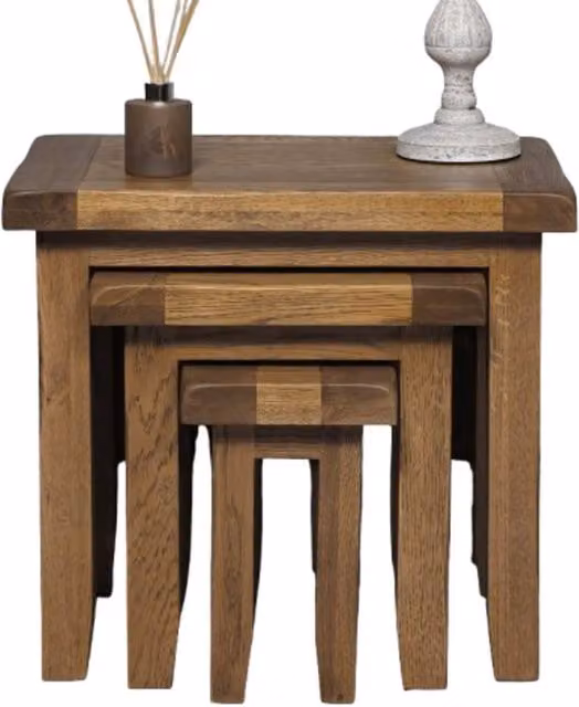 Elm Home And Garden Rustic Oak Nest of 3 Square Side Tables in Brown – 1