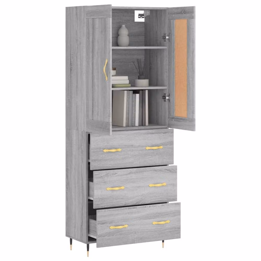 Berkfield Home Grey Sonoma Modern Highboard with Hinged Doors and Internal Shelves, W/D/H: 69.5 x 34 x 180 cm – 2