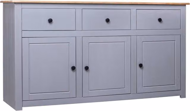 Berkfield Home Panama Range Grey Solid Pinewood Sideboard W/D/H: 135 x 40 x 80 cm – 1