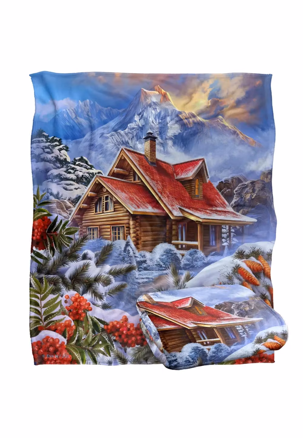 JQ Licensing En Winter Cabin Silky Touch Super Soft Fleece Throw Blanket, White, W/D: 152 x 127 cm – 2
