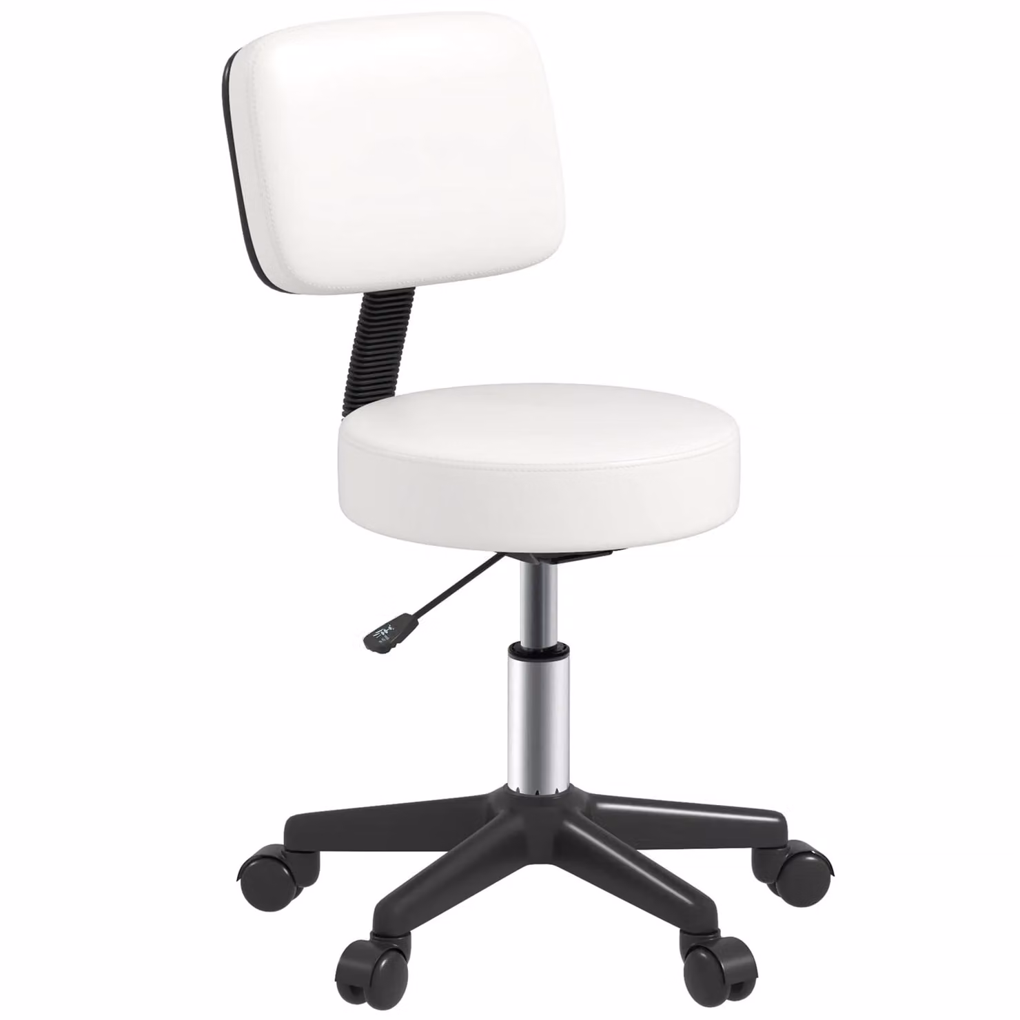 HOMCOM White Swivel Beautician Salon Chair with Padded Synthetic Leather Seat and Castors – 1