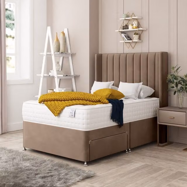 Bed Choices Regent Upholstered Divan Bed with 2 Drawers, Mattress and Headboard in Brown, W/D/H: 140 x 200 cm