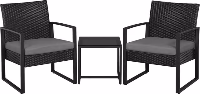 Yaheetech 3 Piece Rattan Patio Bistro Furniture Set in Black and Grey