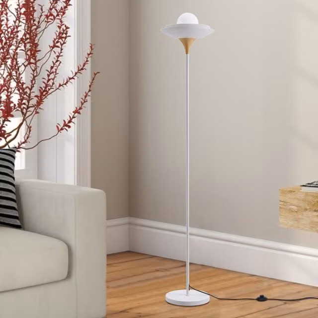Livingandhome Minimalist White G9 Single-Light Floor Lamp with Wood and Metal Accents