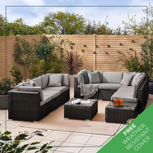 FurnitureboxUK Orlando Rattan Modular 8 Seater Outdoor Patio Corner Garden Sofa Set in Black and Taupe