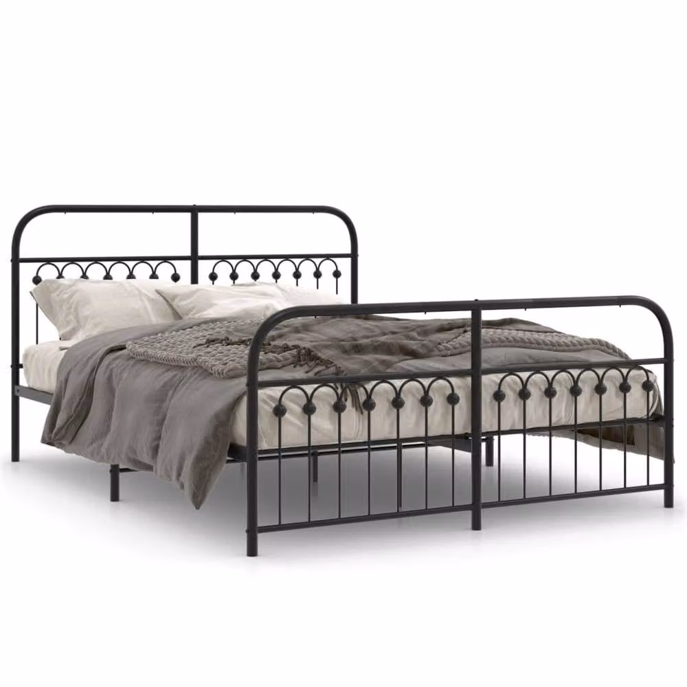Berkfield Home Metal Bed Frame with Footboard in Black, W/D/H: 150 x 200 cm – 2