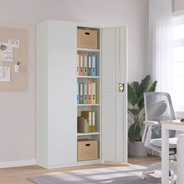 Berkfield Home Metal File Cabinet in Light Grey with Hinged Doors and Adjustable Shelves, W/D/H: 90 x 40 x 200 cm – 1