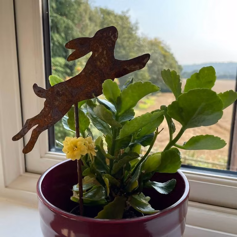 Poppyforge Running Hare Metal Pot Stakes, Pack of 3, Brown, H: 10 cm