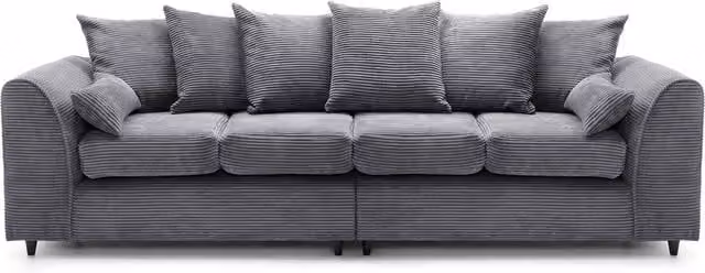 Abakus Direct Jumbo Cord 4 Seater Sofa in Grey with Solid Wood Frame and Scatter Cushions – 1