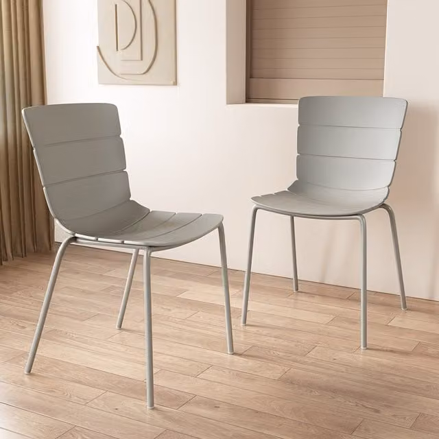 Pair of Bali Modern Kitchen and Dining Chairs with Plastic Seats and Metal Legs in Light Grey