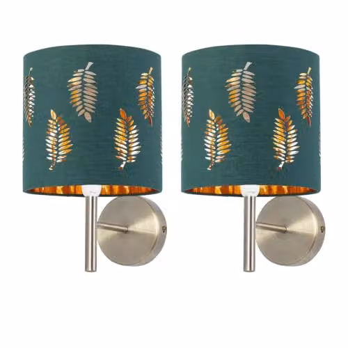 First Choice Lighting Brea Set of 2 Antique Brass Wall Lights with Green Fabric Shades – 5