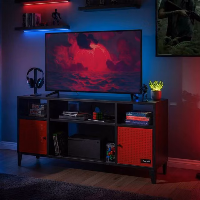 X Rocker Modern Mesh-Tek Media TV Unit with Storage in Red