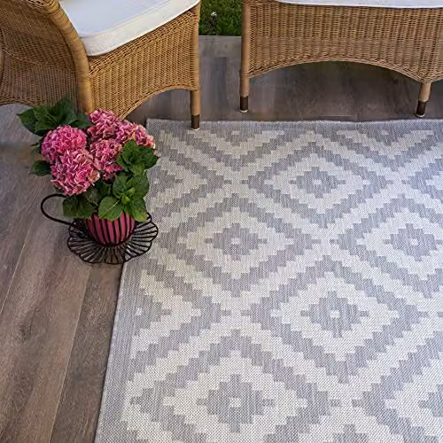THE RUGS Geometric Diamond Indoor and Outdoor Rug in Grey and White, W/D/H: 120 x 170 cm – 5