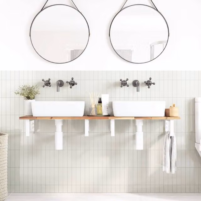 Berkfield Home Elegant Wall Mounted Basin Shelf in Brown Acacia Wood and Steel