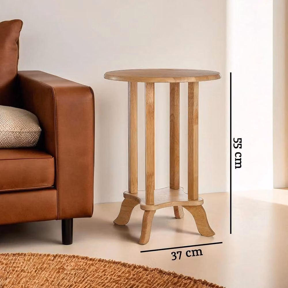 FORGEVIO Small Round Wooden Side Table and Plant Stand in Natural Brown – 2