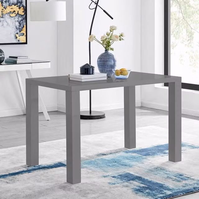 FurnitureboxUK Pivero Modern High Gloss Rectangular Kitchen Dining Table for 4 Seats in Grey