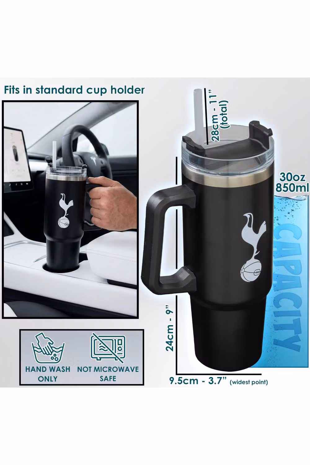 Get Trend Tottenham Hotspur Insulated Stainless Steel Tumbler with Straw and Handle, Black, 850ml – 8