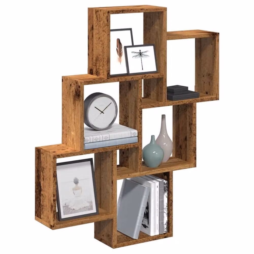 Berkfield Home Wall Cube Shelf in Old Wood Brown, W/D/H: 78 x 15 x 93 cm – 2