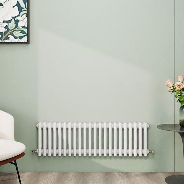 AicaBathroom Horizontal Traditional Cast Iron Style 3 Column Steel Radiator in White, W: 101 cm, D: 30 cm, H: 30 cm