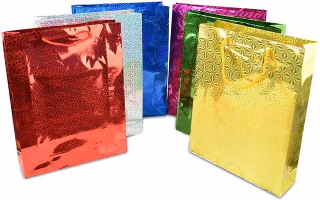 Shatchi Assorted Multicolour Holographic Small Gift Bags, 4 Pack
