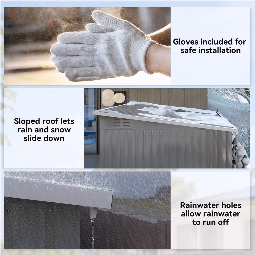 Rolipo Galvanised Metal Pent Shed with Foundation Kit and Window, Light Grey, W/D/H: 260 x 190 x 177 cm – 8