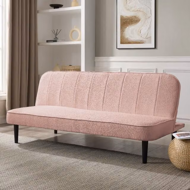 Home Detail Begonia 3 Seater Pink Bouclé Fabric Click Clack Sofa Bed W/D/H: 179 x 104 x 81 cm