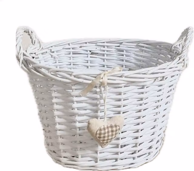 Topfurnishing White Oval Deep Shabby Chic Wicker Rattan Kitchen Fruit Storage Basket, Diameter: 29 cm