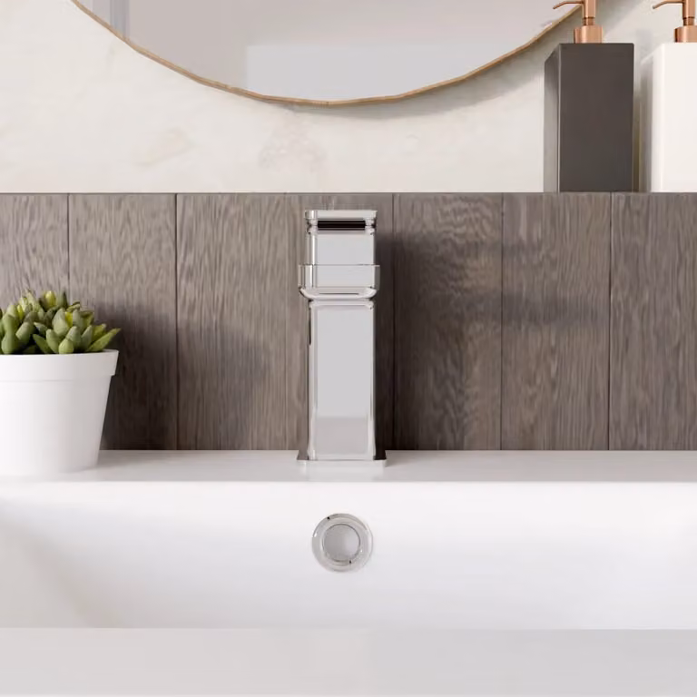 Balterley Square Mini Mono Basin Mixer Tap with Push Button Waste in Chrome Silver