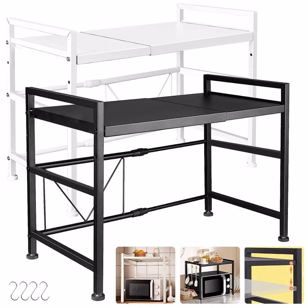 SPETLEK 2 Tier Expandable Microwave Oven Rack and Corner Kitchen Storage Holder in Black – 3