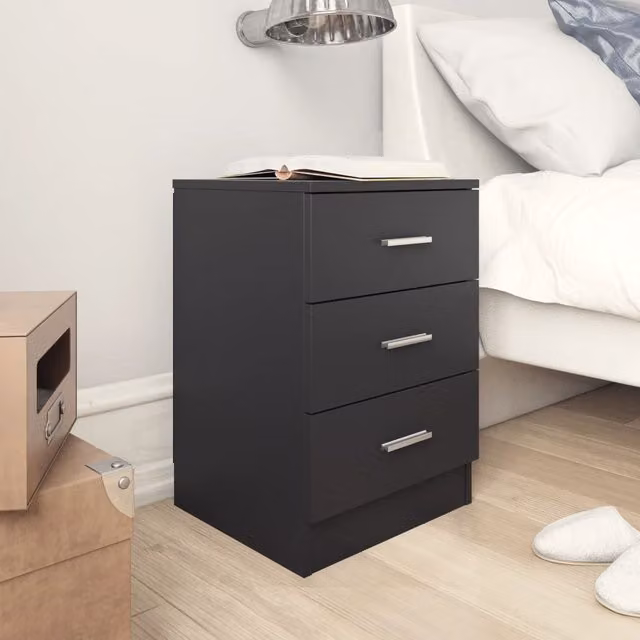 Berkfield Home Black Bedside Cabinet in MDF, W/D/H: 38 x 35 x 56 cm – 1
