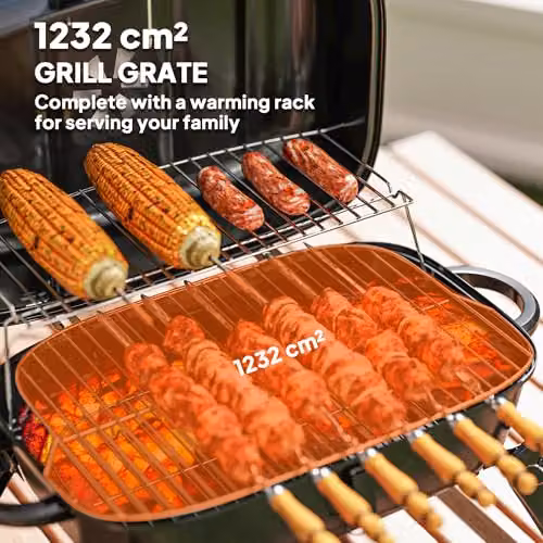Outsunny Black Charcoal Kettle Barbecue Grill with Warming Rack and Thermometer, W/D/H: 59 x 37 x 36 cm – 3