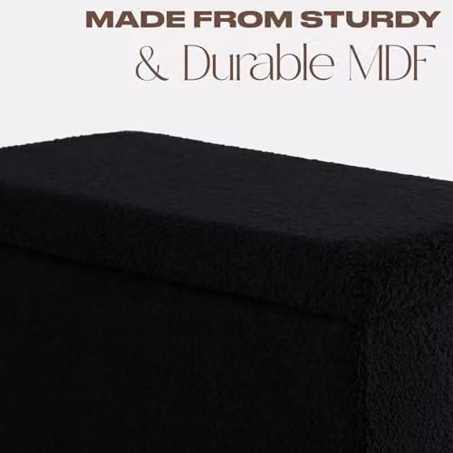 OHS Large Boucle Ottoman Storage Box and Footstool in Black, W/D/H: 40 x 40 x 40 cm – 6