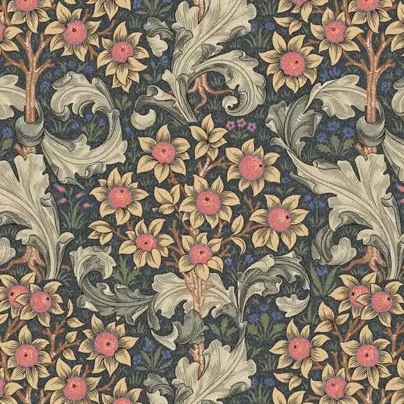 William Morris Orchid Digitally Printed Fabric in Blue and Multicolour